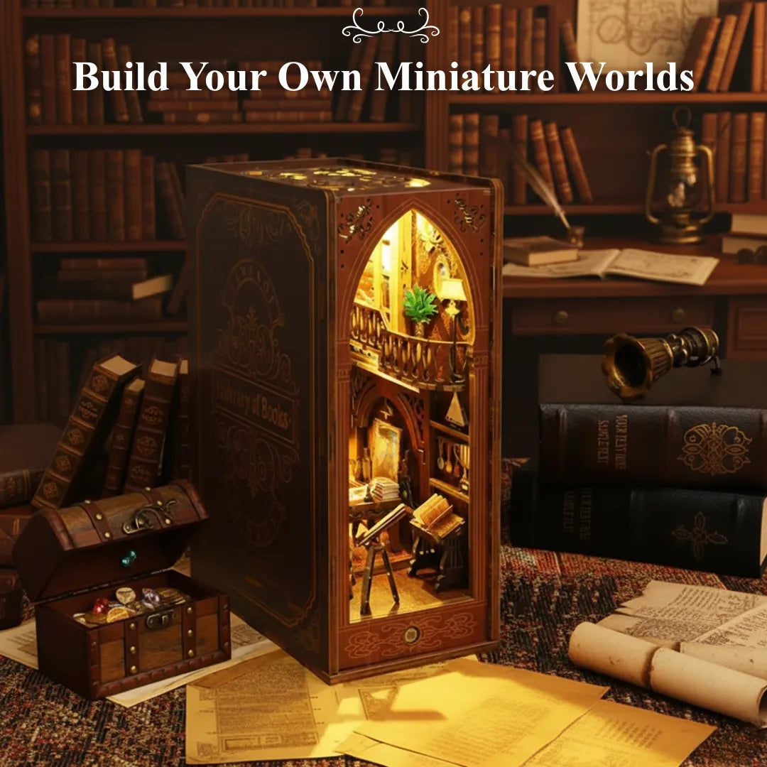 Library Of Books Wooden Puzzle - DIY Book Nook Bookshelf