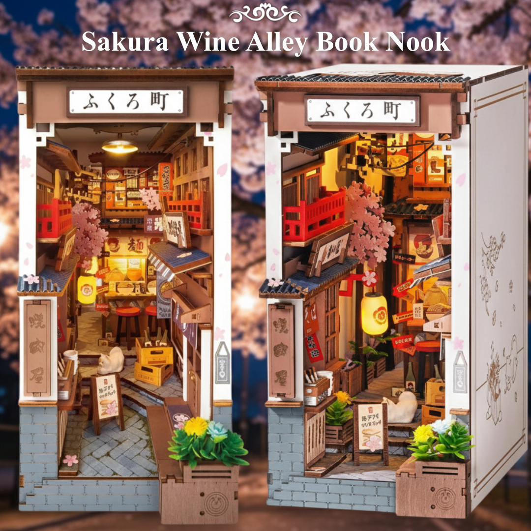 DIY Sakura Wine Alley Wooden Book Nook - 3D Wooden Puzzle Book Nook