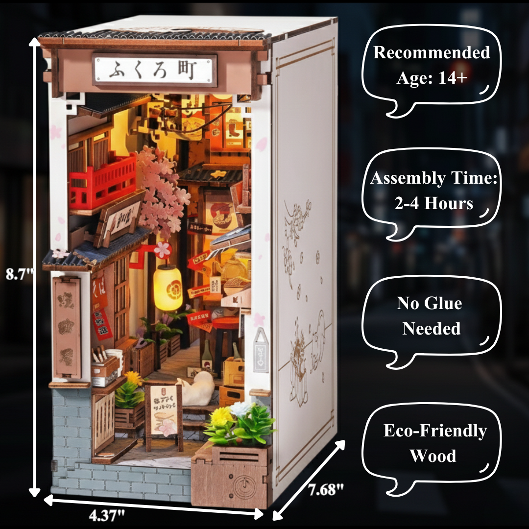 DIY Sakura Wine Alley Wooden Book Nook - 3D Wooden Puzzle Book Nook