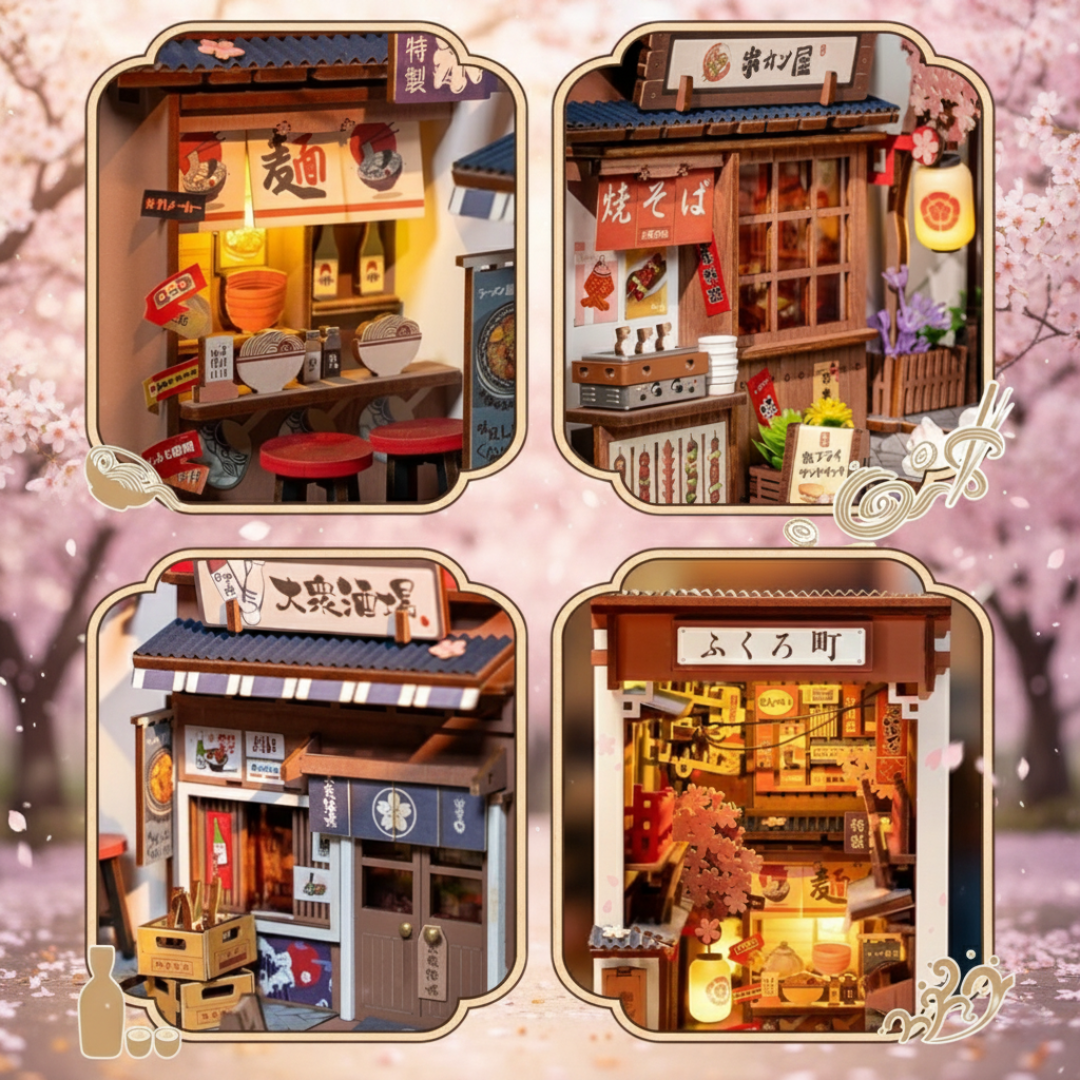 DIY Sakura Wine Alley Wooden Book Nook - 3D Wooden Puzzle Book Nook