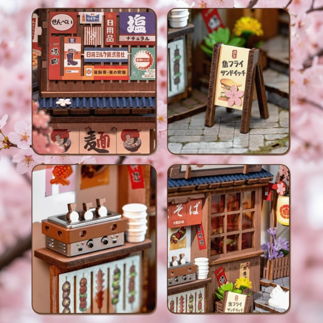 DIY Sakura Wine Alley Wooden Book Nook - 3D Wooden Puzzle Book Nook