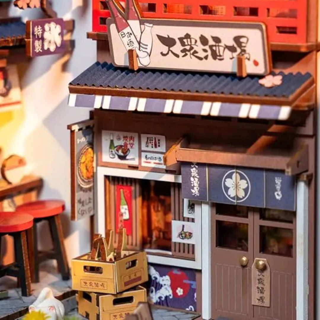 DIY Sakura Wine Alley Wooden Book Nook - 3D Wooden Puzzle Book Nook