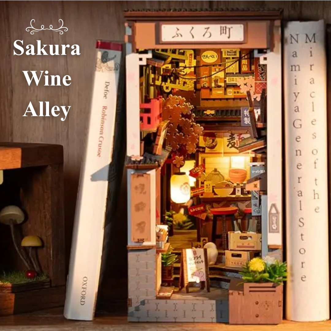 DIY Sakura Wine Alley Wooden Book Nook - 3D Wooden Puzzle Book Nook
