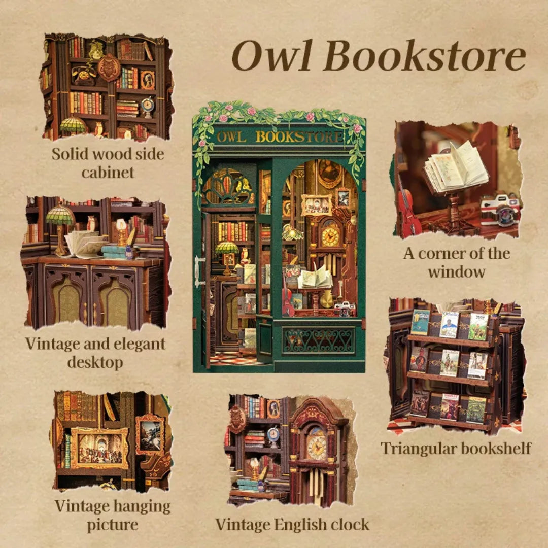 Mini Owl Bookstore 3D Puzzle - DIY Book Nook Kit